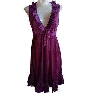 Women's Small 70's Vintage Ruffled Plum Sleeveless V-Neck Nightie Dress Gilead
